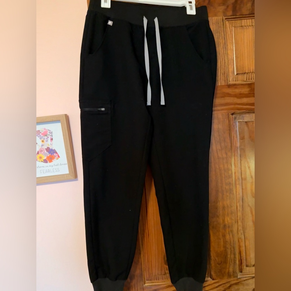 Figs Womens Black Joggers with Gray Drawstring